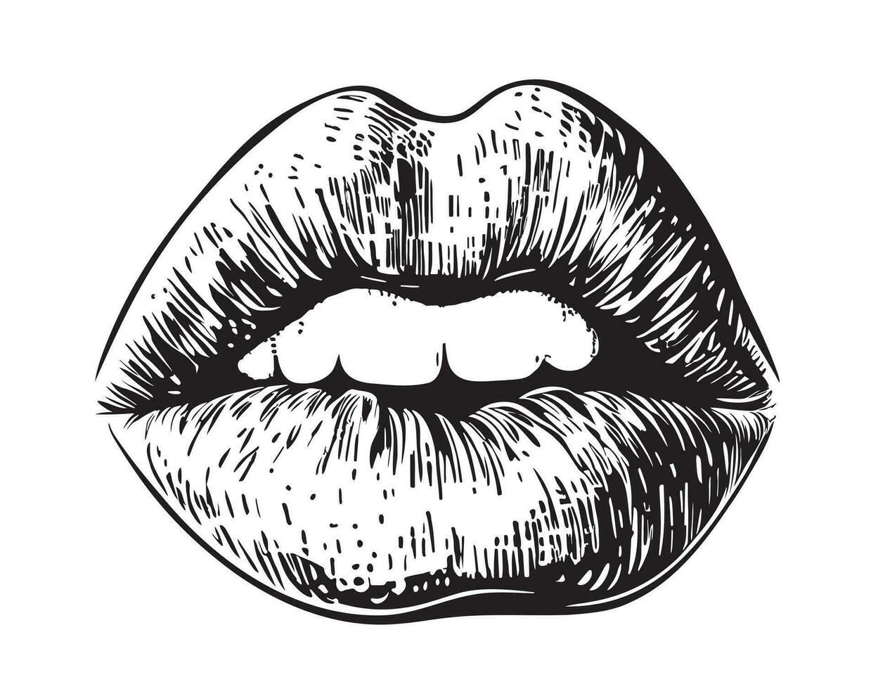 Lips isolated on white background hand drawn sketch Vector illustration