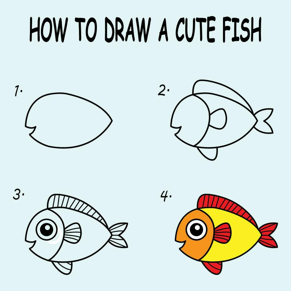 Step by step to draw a Cute Fish. Drawing tutorial a Cute Fish