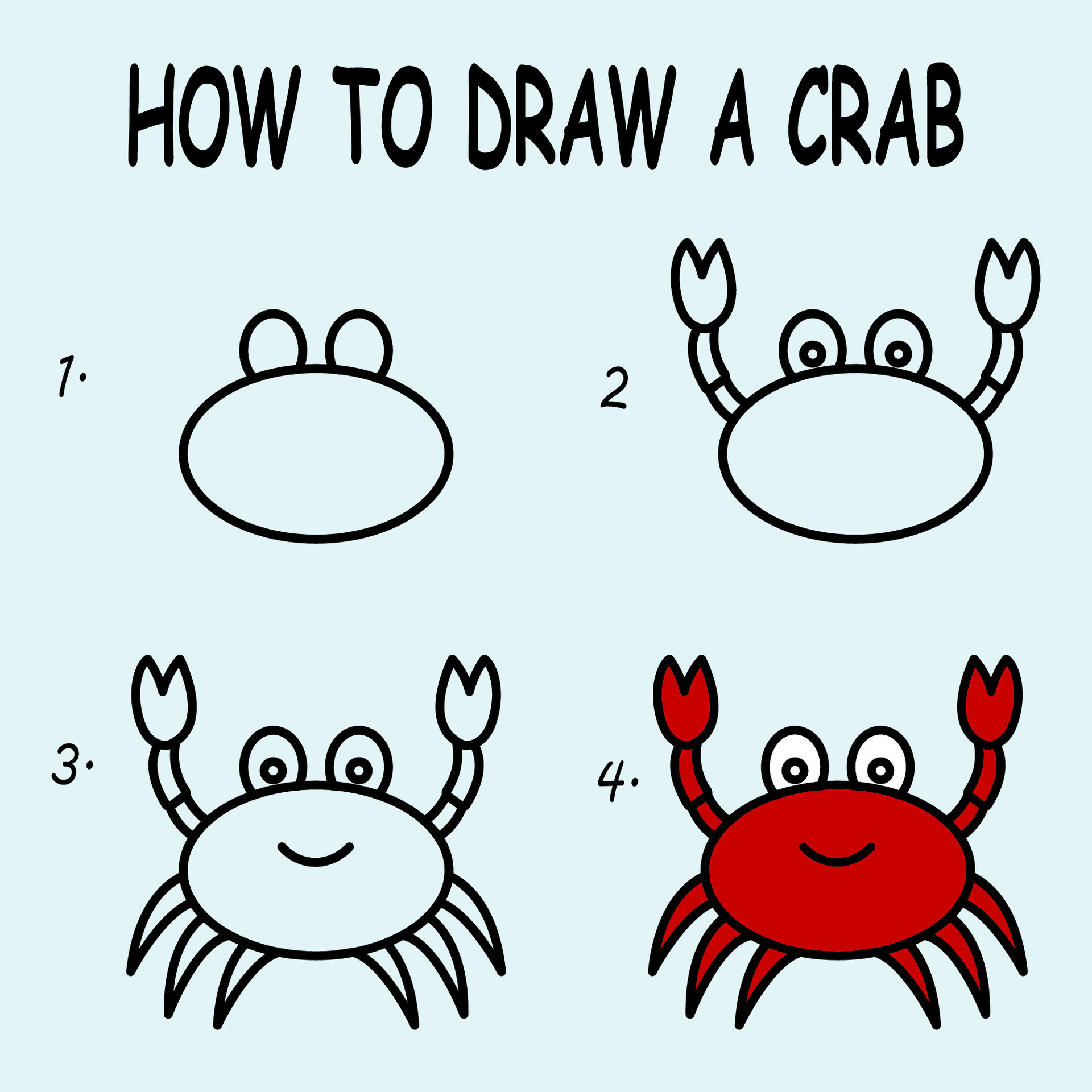 Step by step to draw a Crab. Drawing tutorial a Crab. Drawing