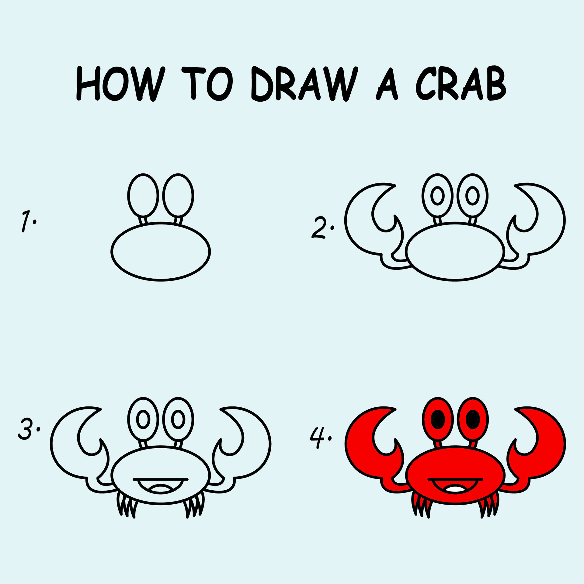Step by step to draw a Crab. Drawing tutorial a Crab. Drawing lesson