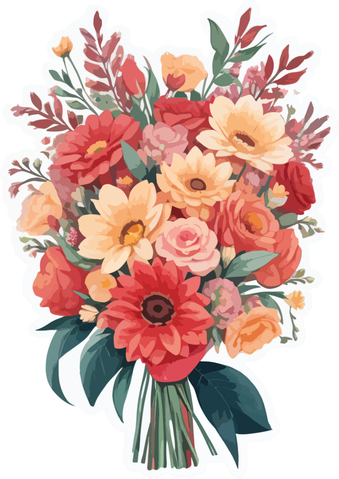 Valentine Flowers Bouquet Water Color Illustration AI Generative png