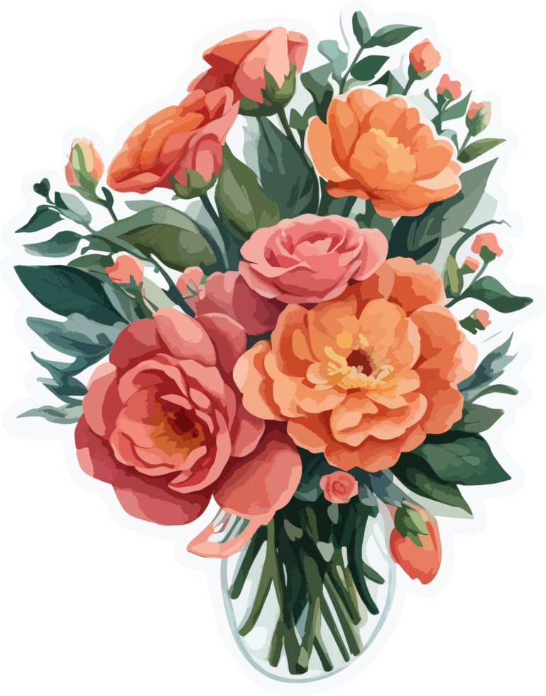 Valentine Flowers Bouquet Sticker AI Generative png