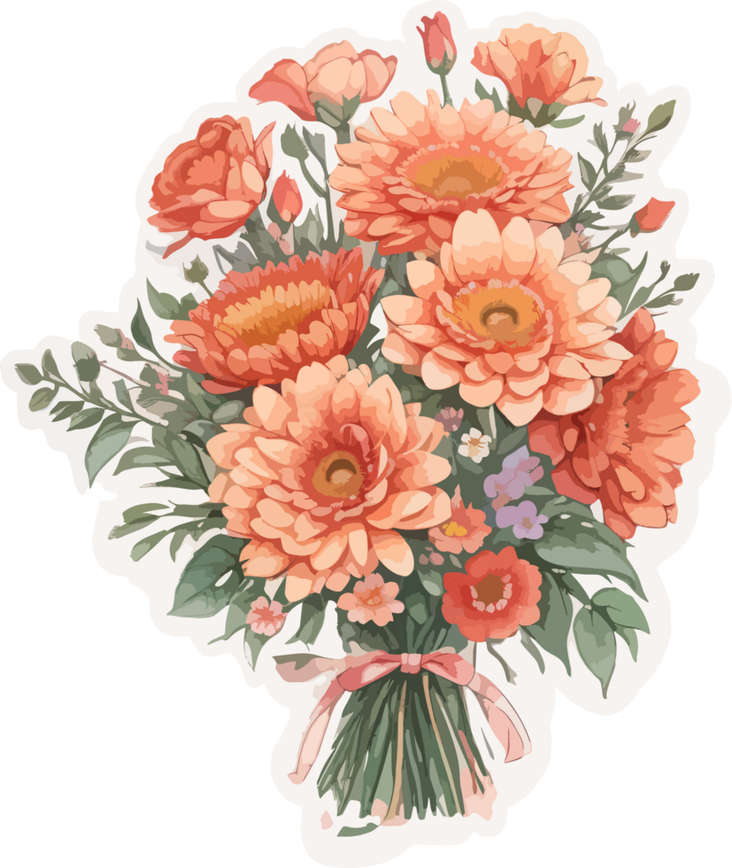 Valentine Flowers Bouquet Cartoon with AI Generative png
