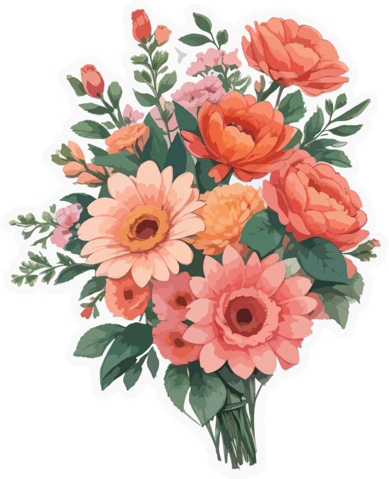 Valentine Flowers Bouquet Sticker with AI Generative png