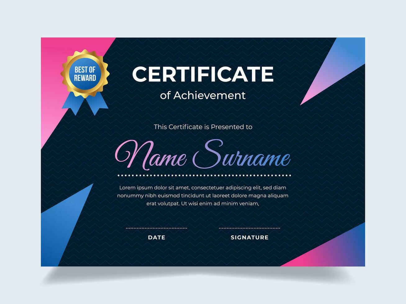 Memphis modern certificate of achievement template with icon badge. Perfect for employee awards. vector