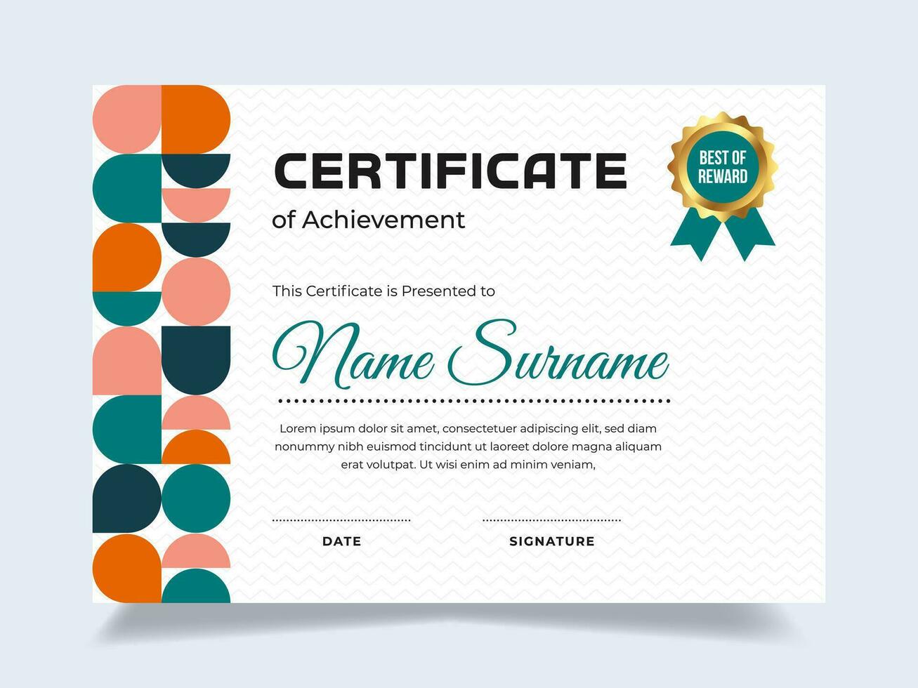 Memphis modern certificate of achievement template with icon badge. Perfect for employee awards. vector