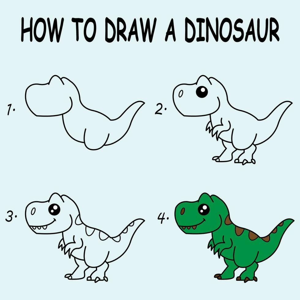 Step by step to draw a Dinosaur. Drawing tutorial a Dinosaur. Drawing lesson for children vector