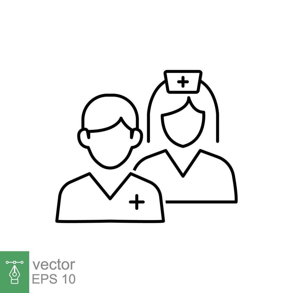 Medical team icon. Simple outline style. Nurse, male, female, man, woman, medic, doctor, health, medicine, hospital concept. Thin line symbol. Vector isolated on white background. EPS.
