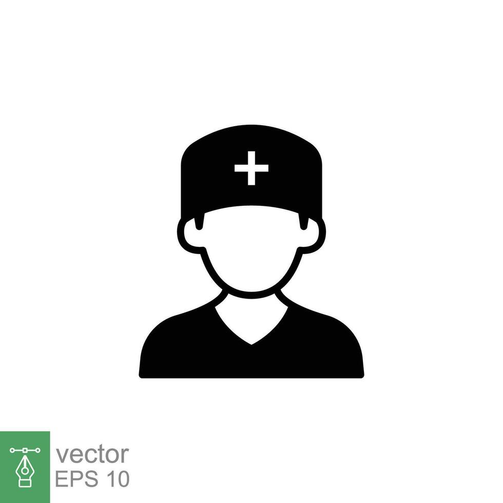 Nurse icon. Simple solid style. Medical assistant, male, man, medic, doctor, health, medicine, hospital concept. Black silhouette, glyph symbol. Vector isolated on white background. EPS.