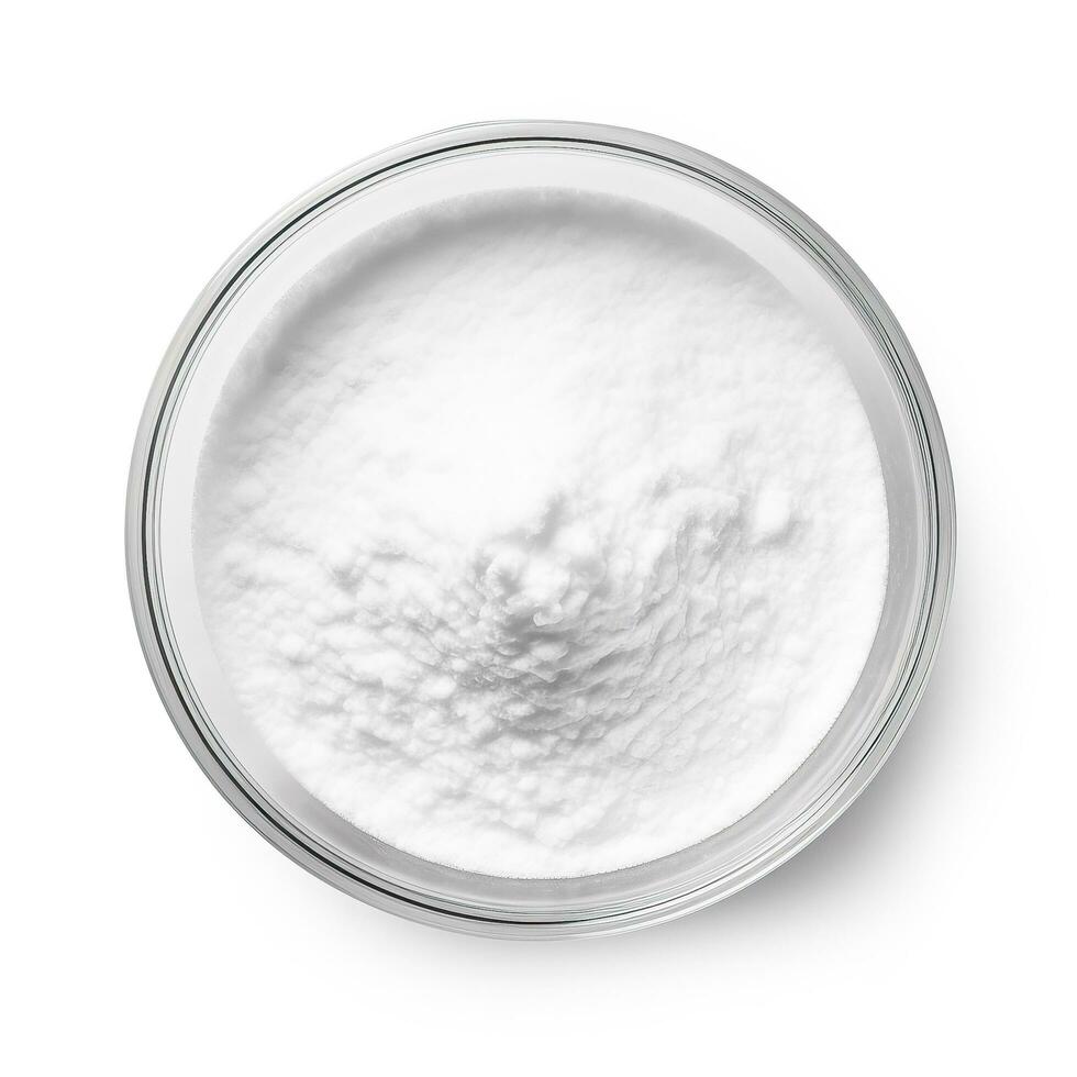 Baking soda top view isolated on white background photo