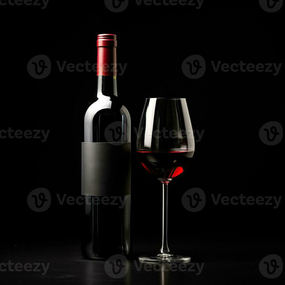un botella de rojo vino aislado en negro antecedentes foto