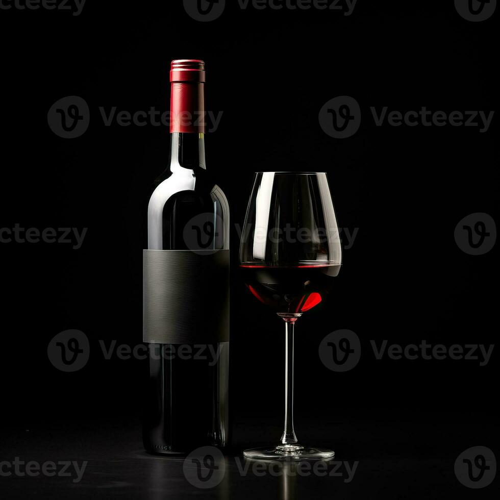 A bottle of red wine isolated on black background photo