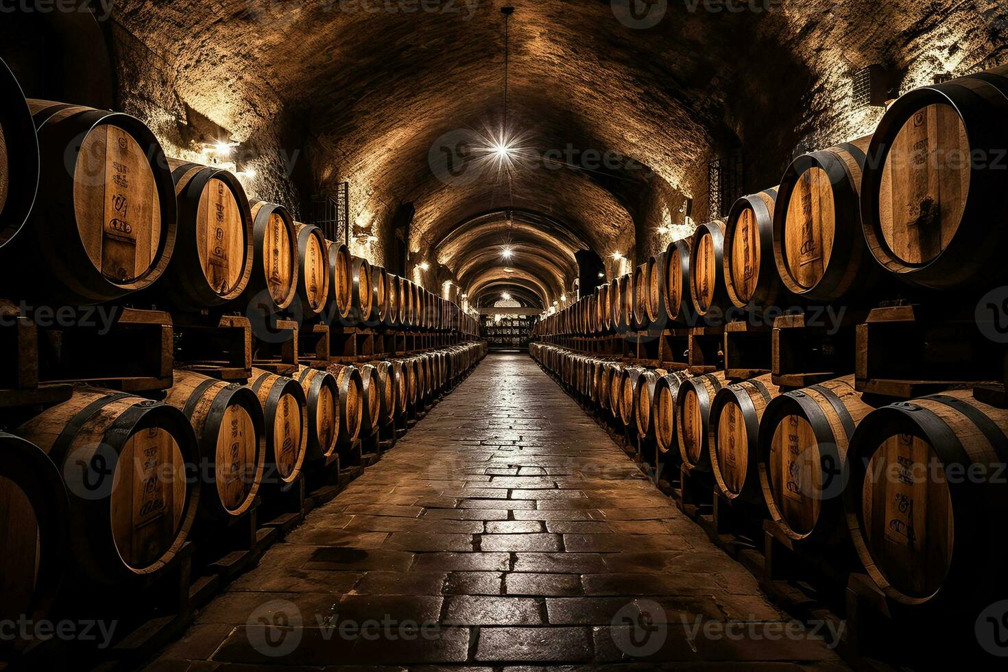 Wine barrels in a old wine cellar photo