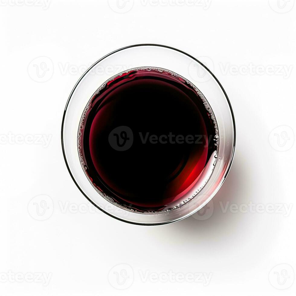 Glass of red wine top view isolated on a white background photo