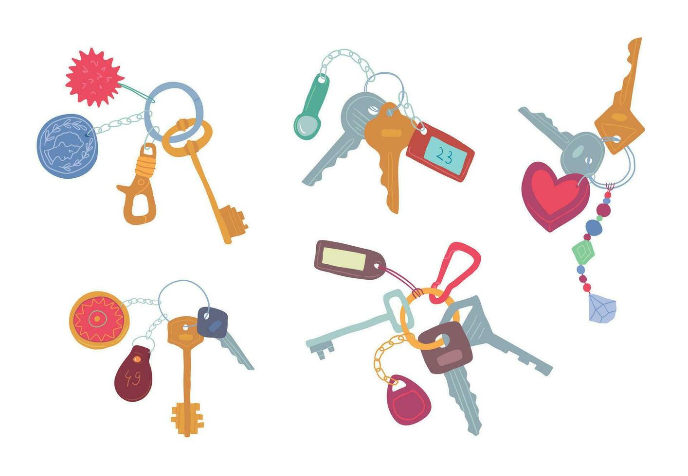 Cartoon Color Various Keys Icon Set. Vector