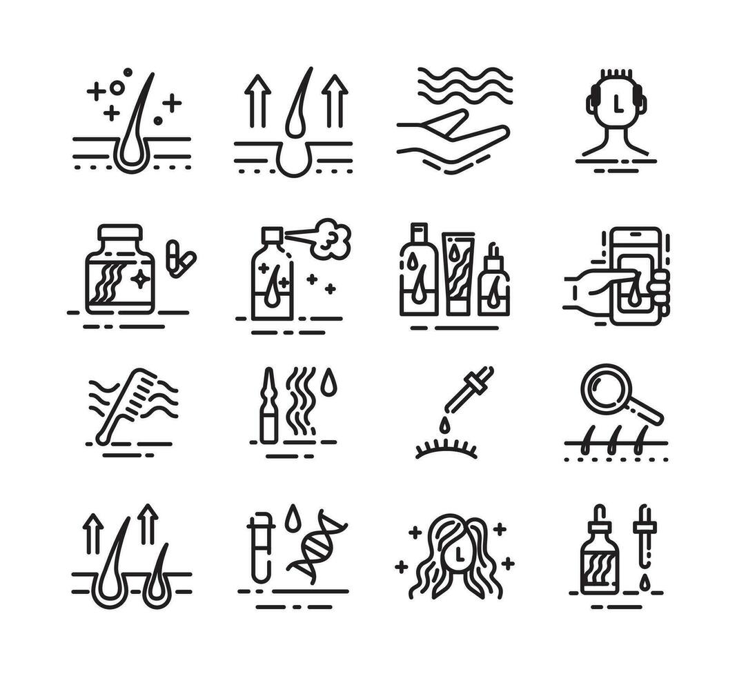 Hair Loss Sign Thin Line Icon Set. Vector