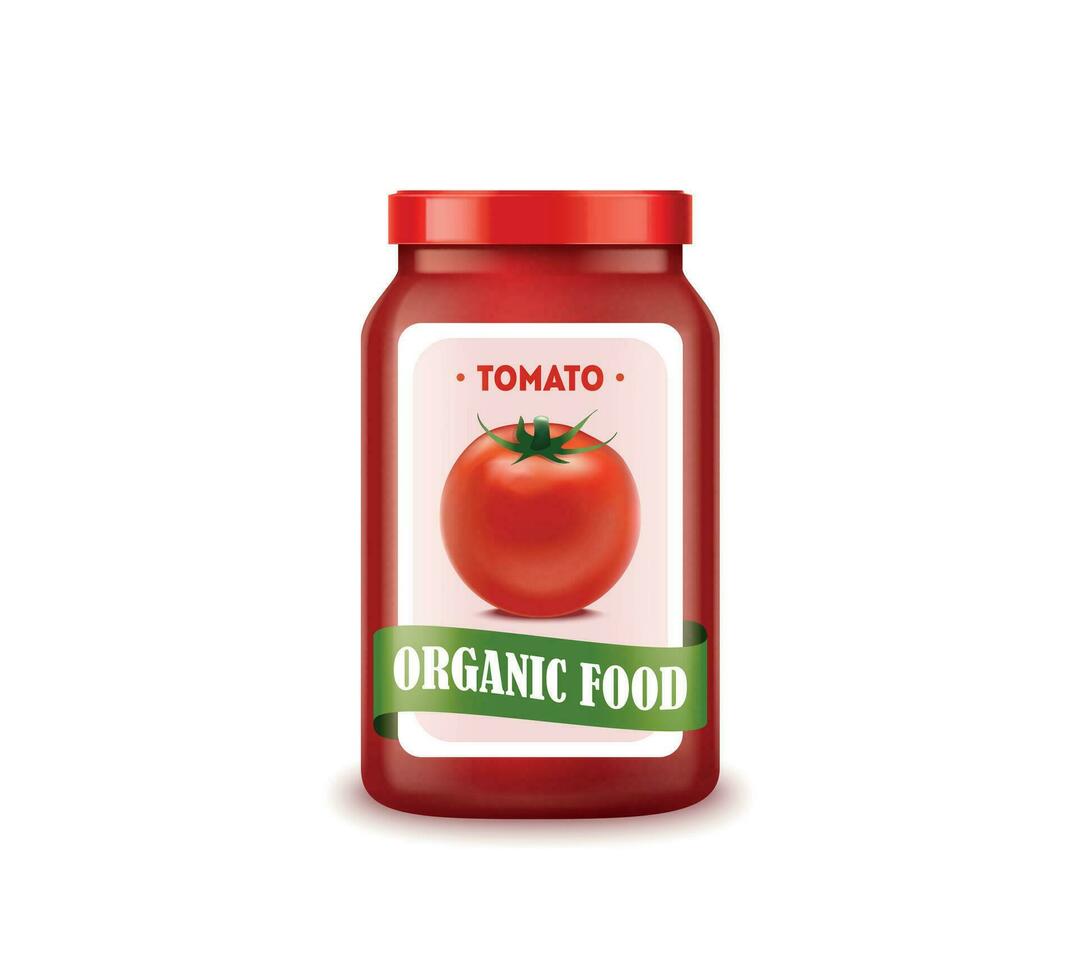Realistic Detailed 3d Tomato Glass Jar. Vector