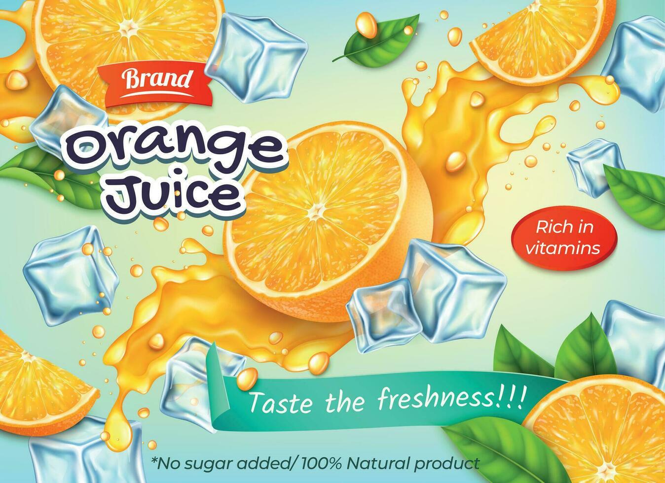 Realistic Detailed 3d Orange Juice with Splash Freshness Drink Ads Banner Concept Poster Card. Vector