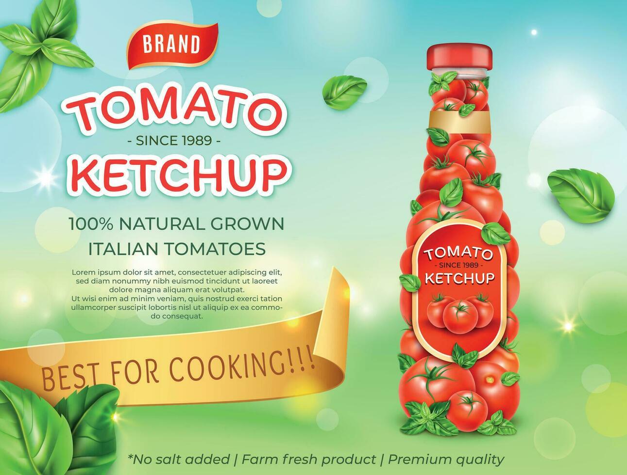 Realistic Detailed 3d Tomato Ketchup Italian Tomatoes Ads Banner Concept Poster Card. Vector