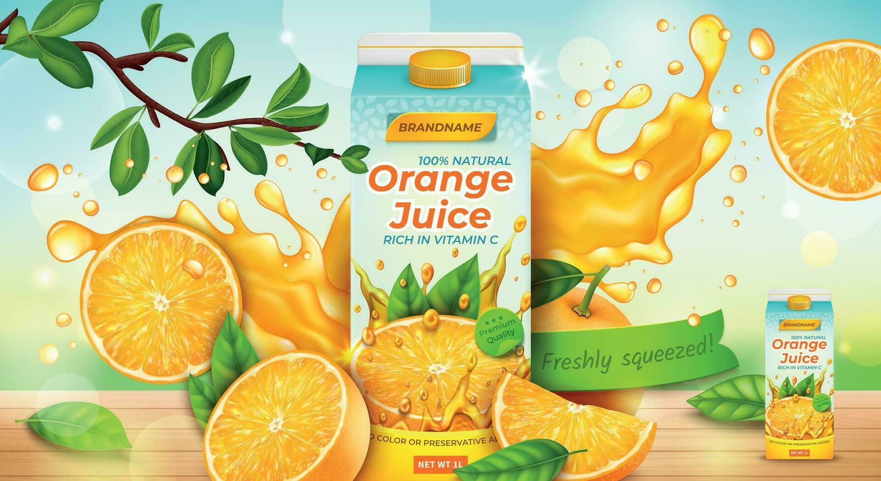 Realistic Detailed 3d Orange Juice Pack Ads Banner Concept Poster Card. Vector