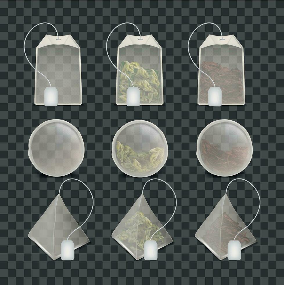 Realistic Detailed 3d Different Tea Bag Set. Vector