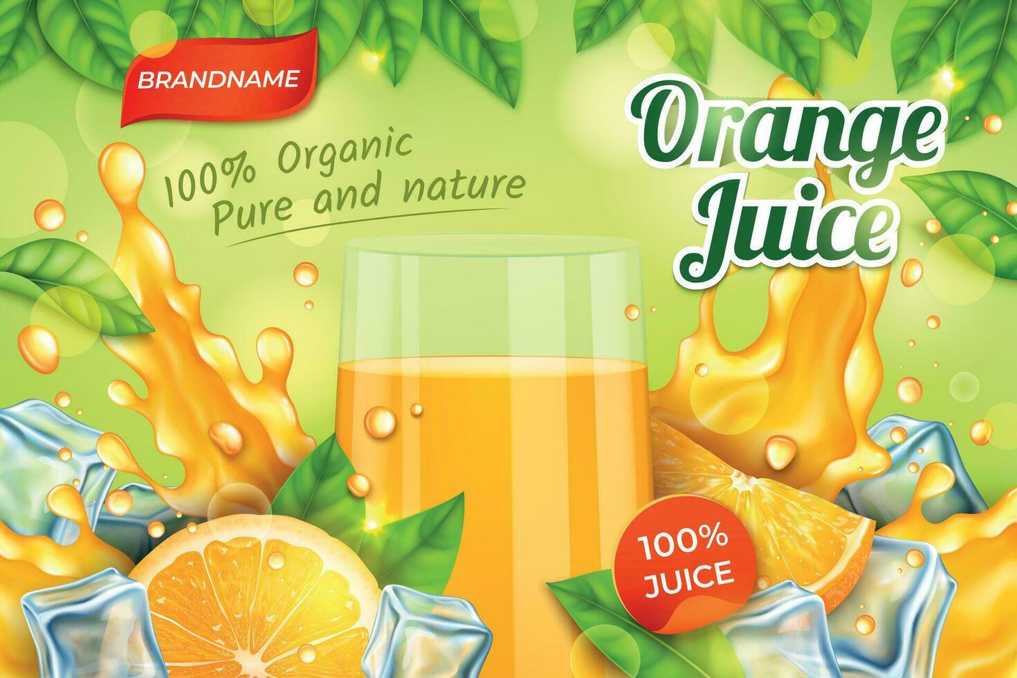Realistic Detailed 3d Orange Juice Glass Cup Ads Banner Concept Poster Card. Vector