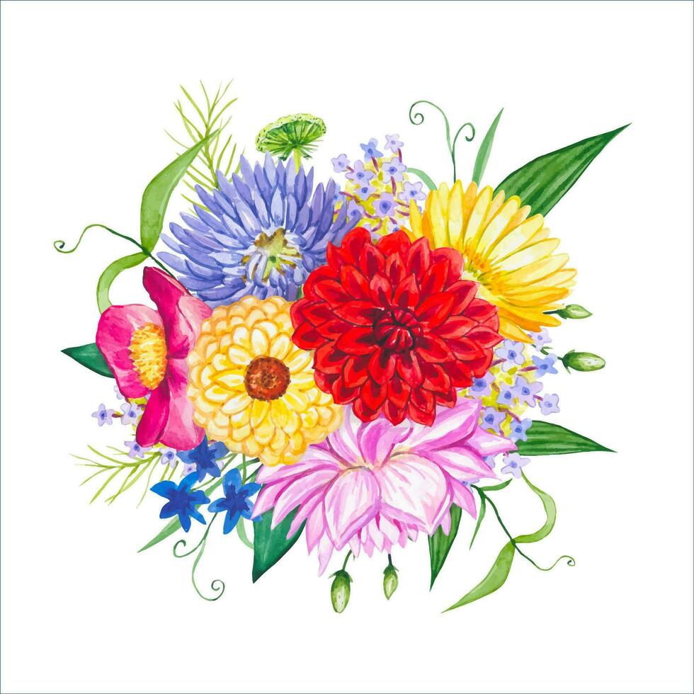 Floral watercolor compositions of bright flowers vector