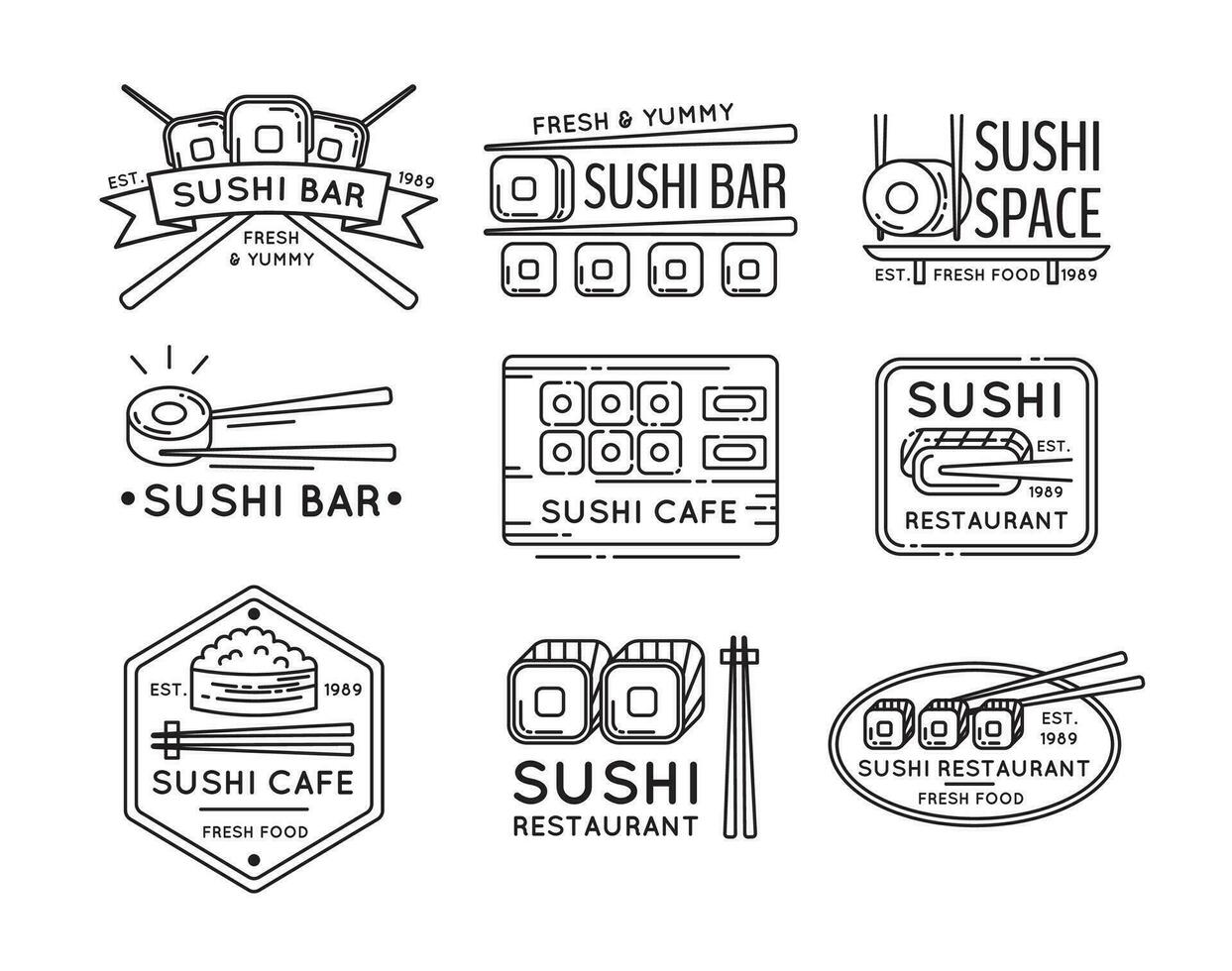 Japanese Food Label Badge Sign Set Concept. Vector