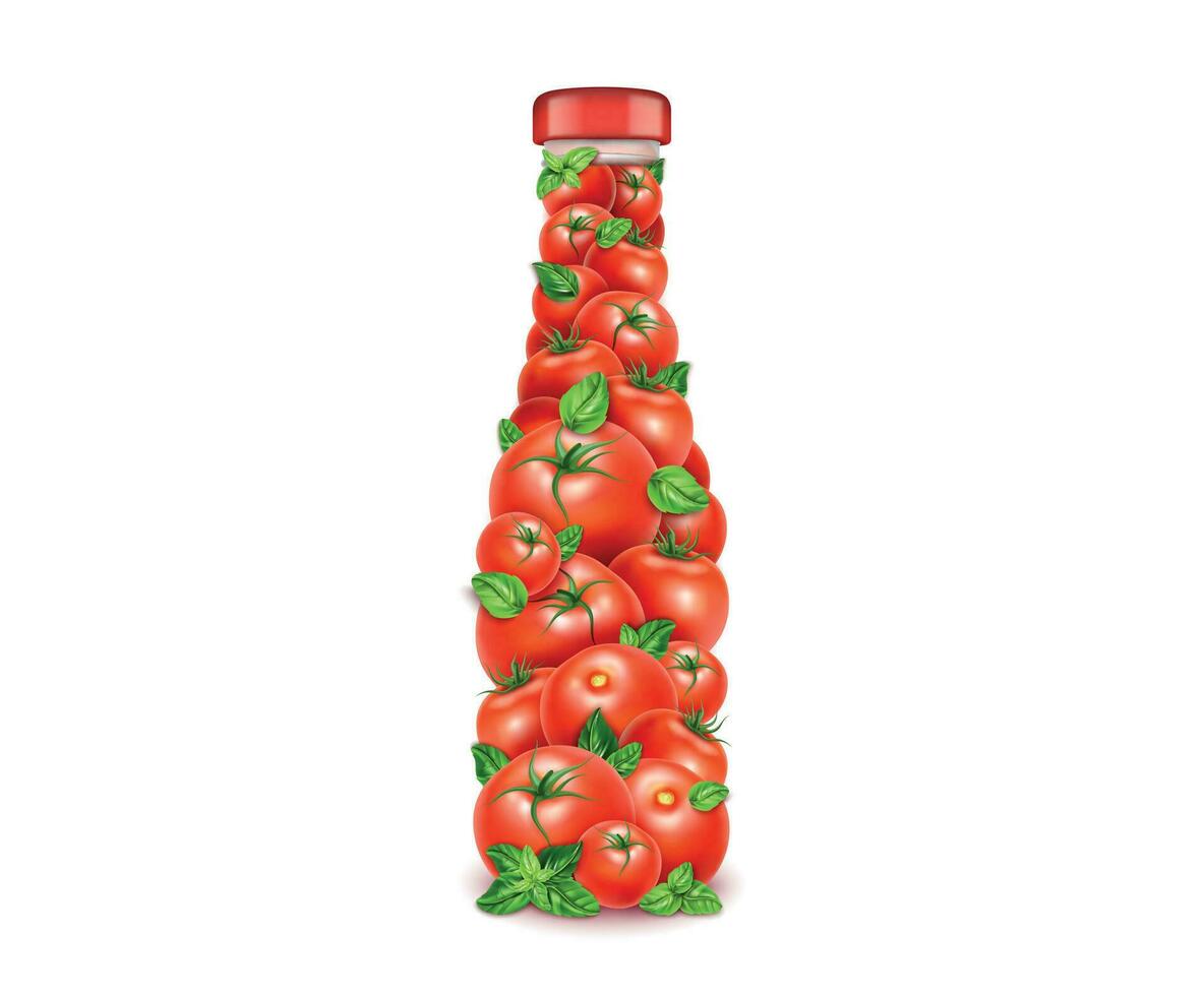 Realistic Detailed 3d Red Tomato Ketchup Bottle. Vector