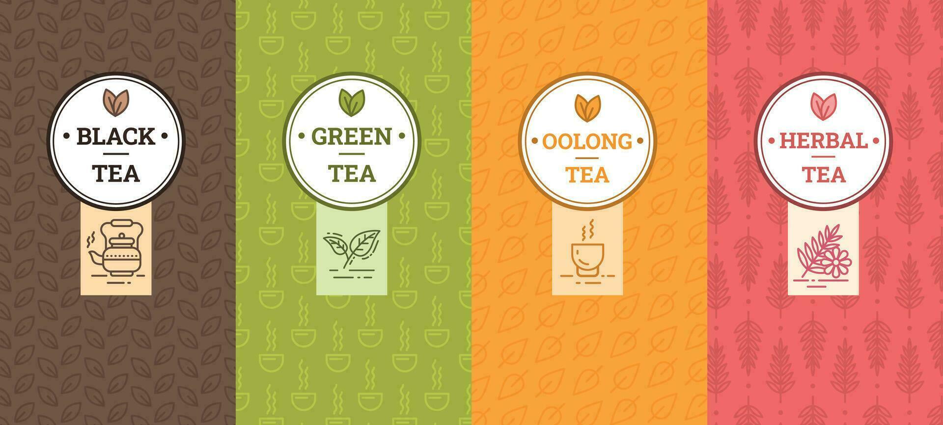 Templates Packaging Tea with Thin Line Icons Set. Vector