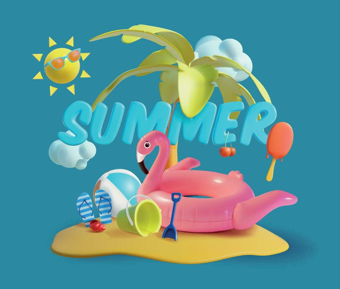 Realistic Detailed 3d Summer Festive Concept Background. Vector