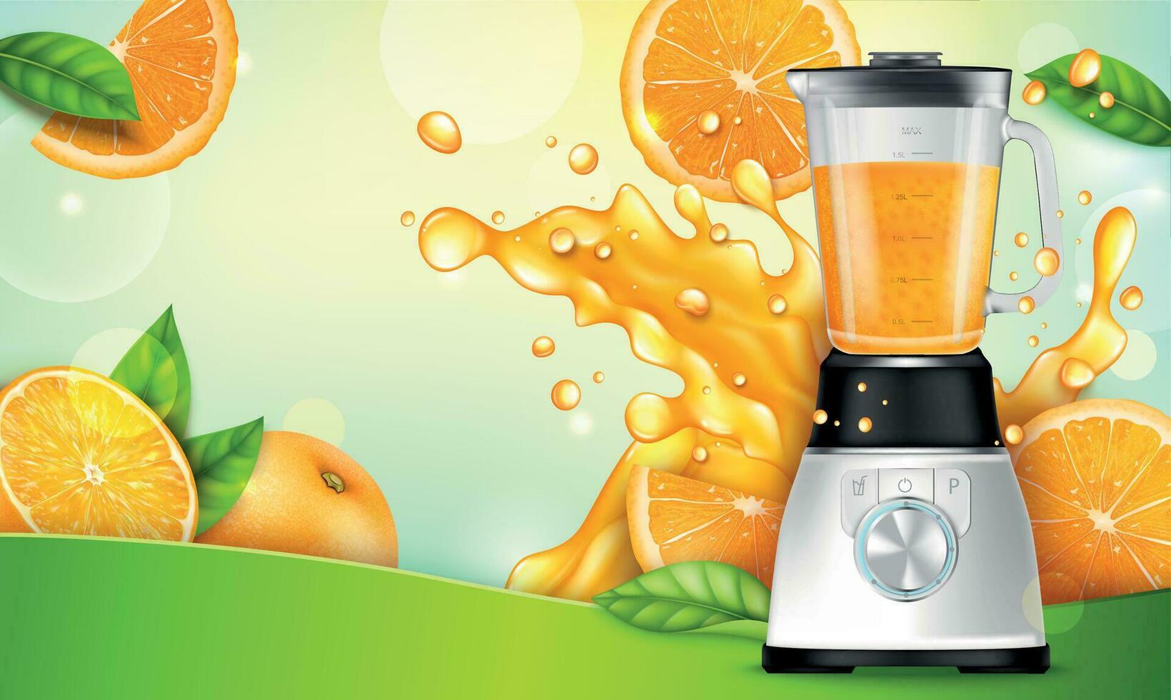 Realistic Detailed 3d Juicer Mixer with Drink. Vector