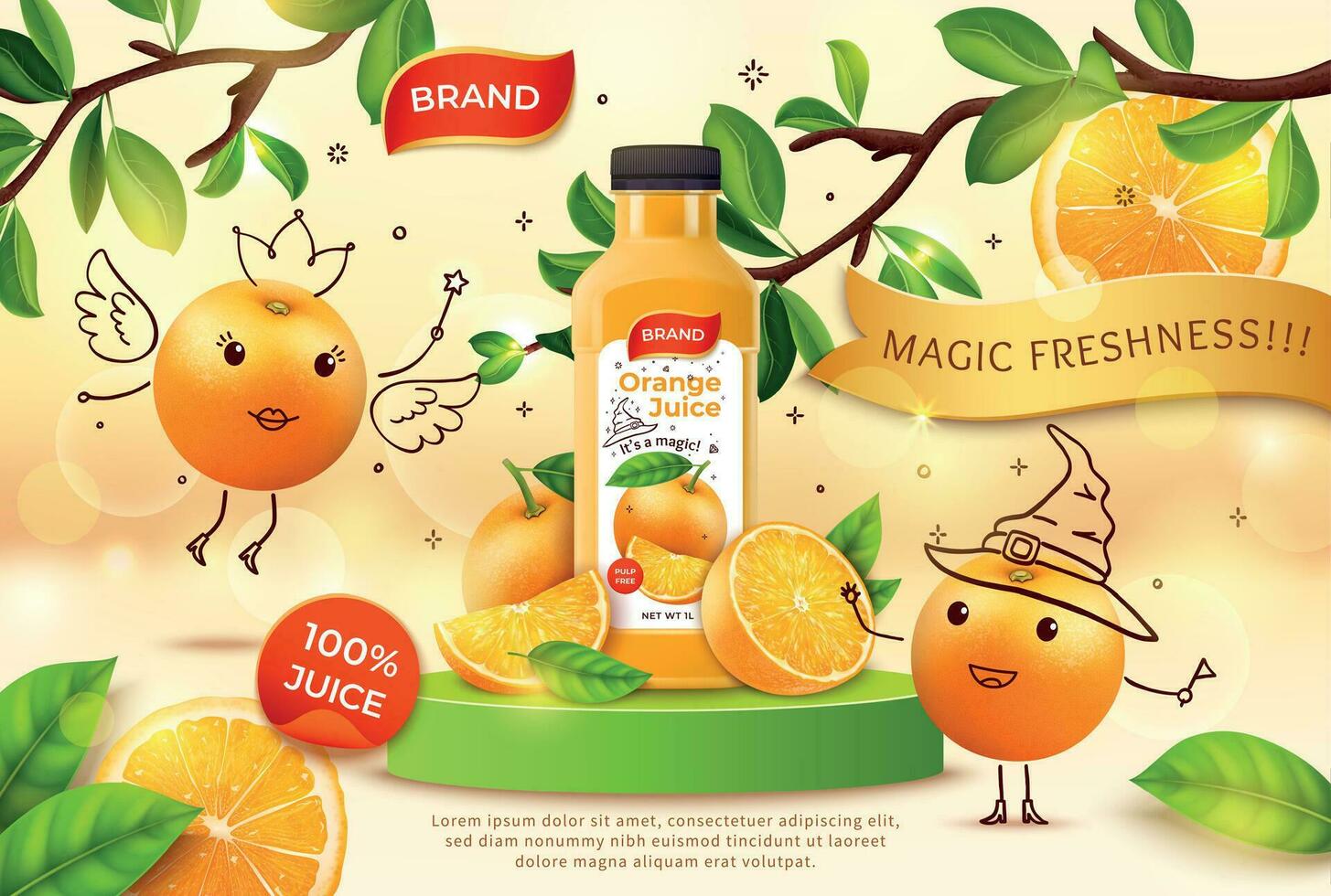 Realistic Detailed 3d Orange Juice Plastic Bottle Ads Banner Concept Poster Card. Vector