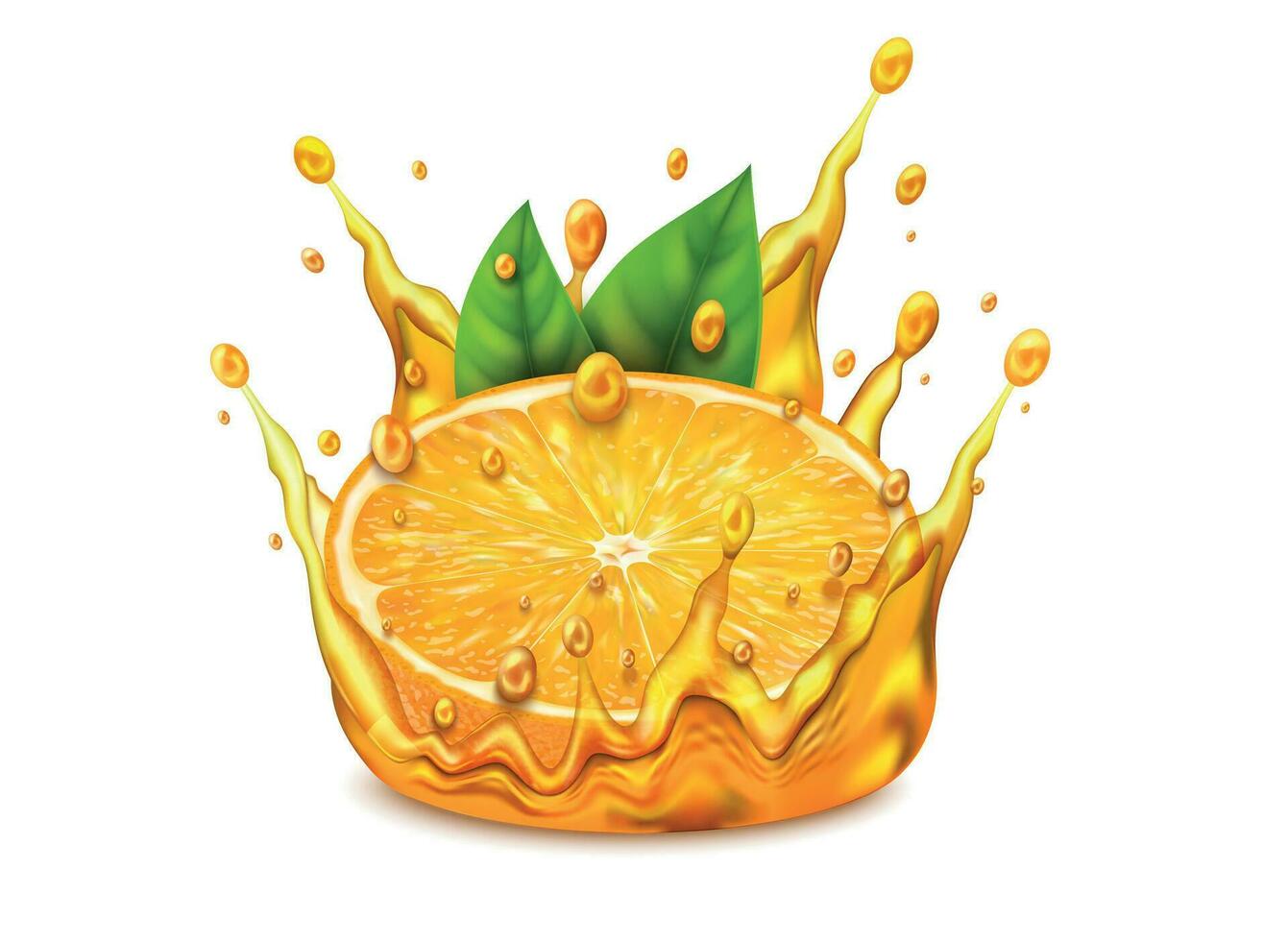 realista detallado 3d Fresco naranja con chapoteo jugo. vector