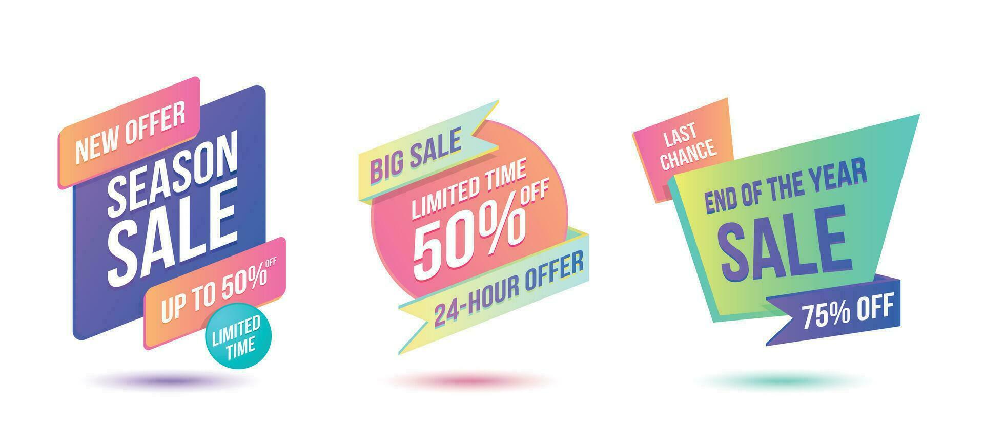 Color Sale Promo Concept Banner Poster Card Set. Vector