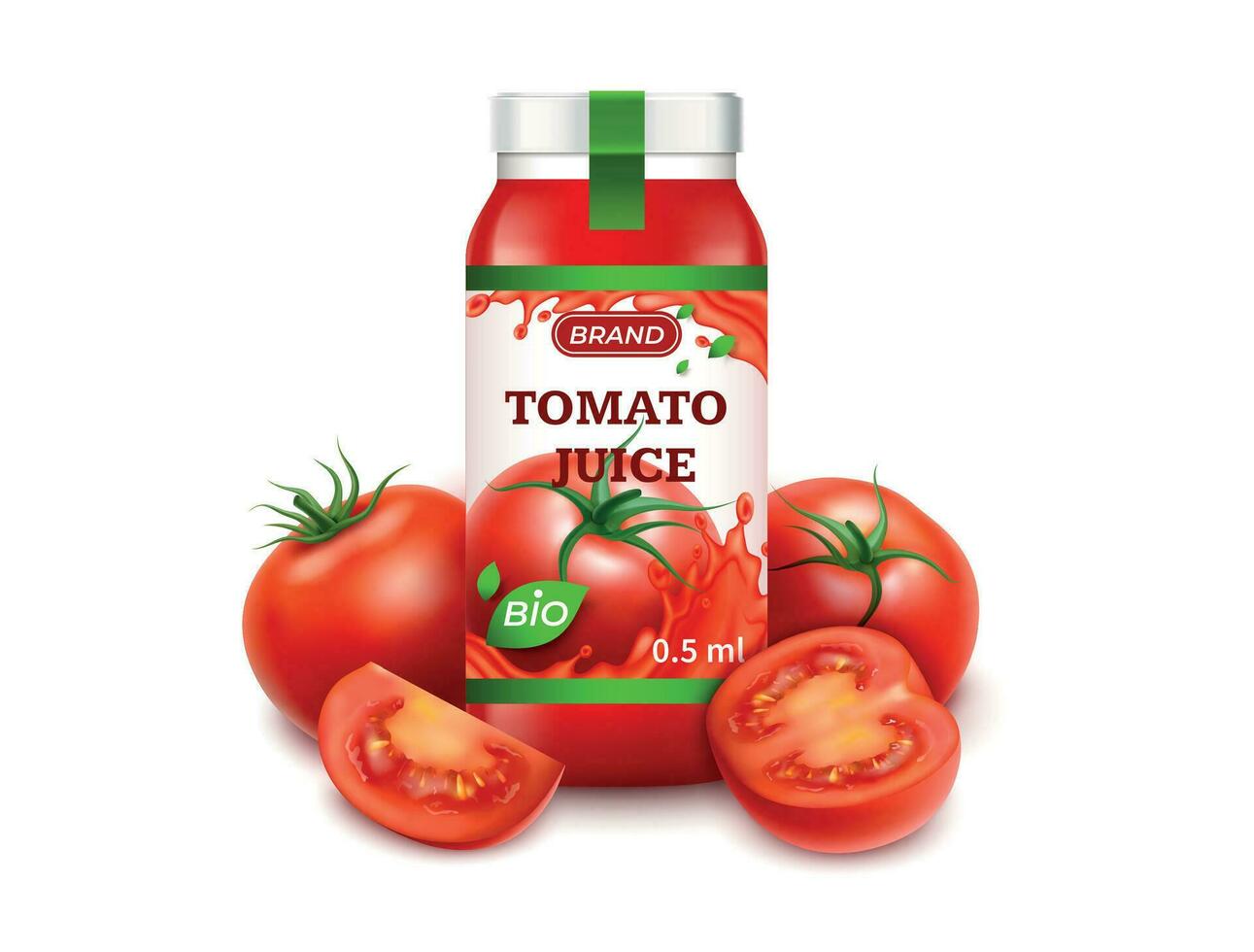 Realistic Detailed 3d Natural Tomatoes Juice Set. Vector