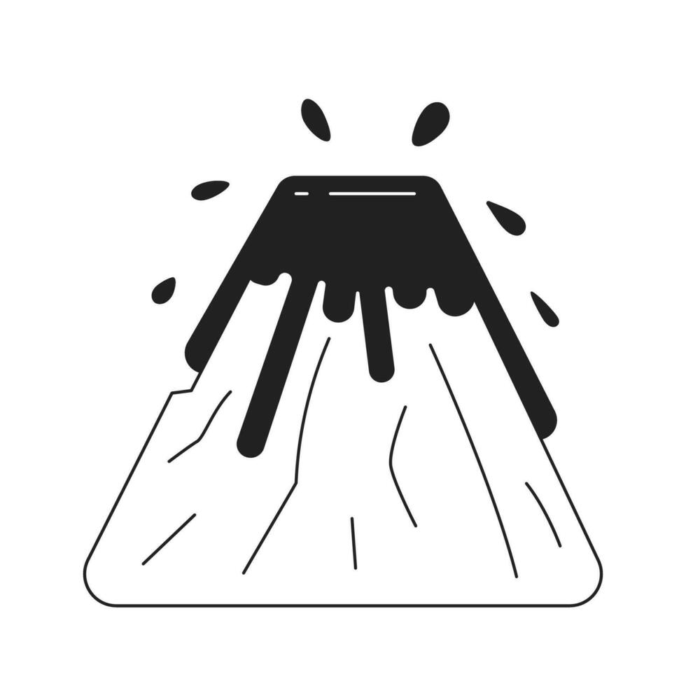 Volcano eruption monochrome flat vector object. Expulsion of molten lava. Natural disaster. Editable black and white thin line icon. Simple cartoon clip art spot illustration for web graphic design