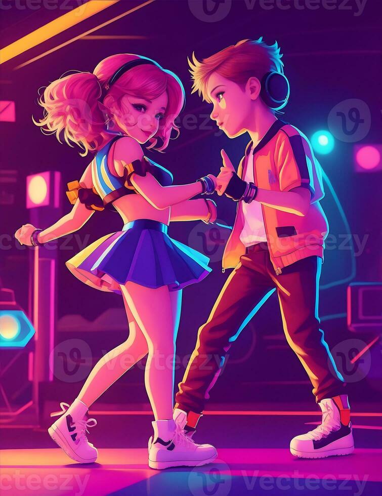 Rock and roll. A couple is dancing. A girl and a boy in a dancing pose photo