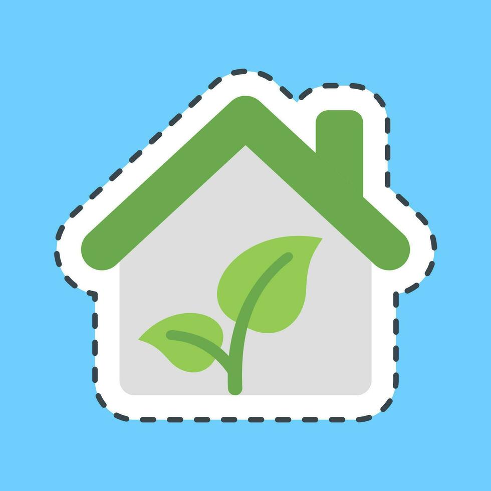 pegatina línea cortar eco casa. ecología y ambiente elementos. bueno para huellas dactilares, carteles, logo, infografía, etc. vector