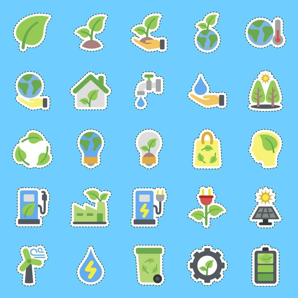 Sticker line cut set of environment. Ecology and environment elements. Good for prints, posters, logo, infographics, etc. vector