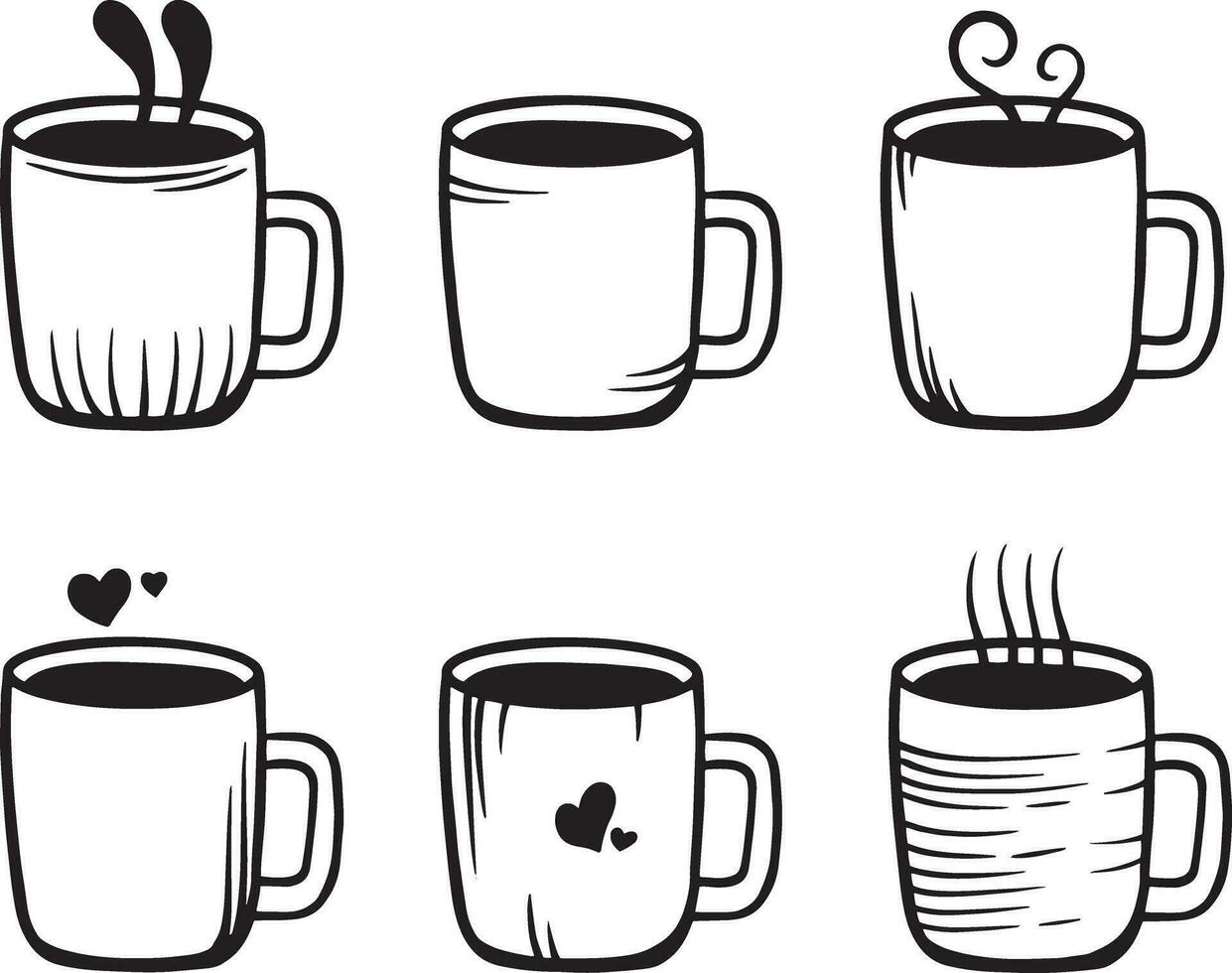 Collection set of coffee cup doodle sketch illustration vector