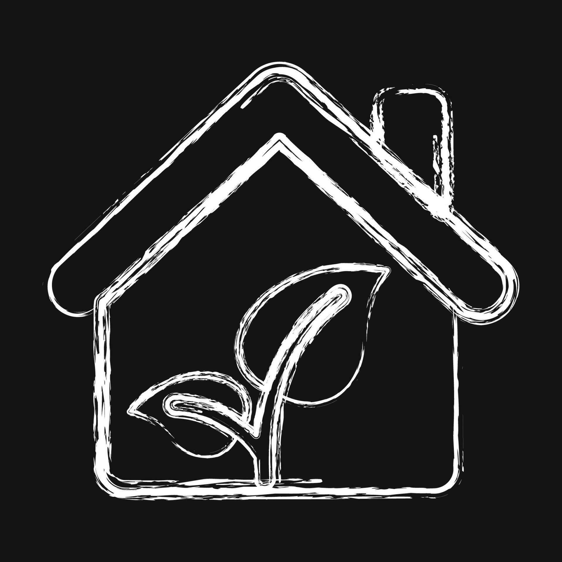 Icon eco house. Ecology and environment elements. Icons in chalk style