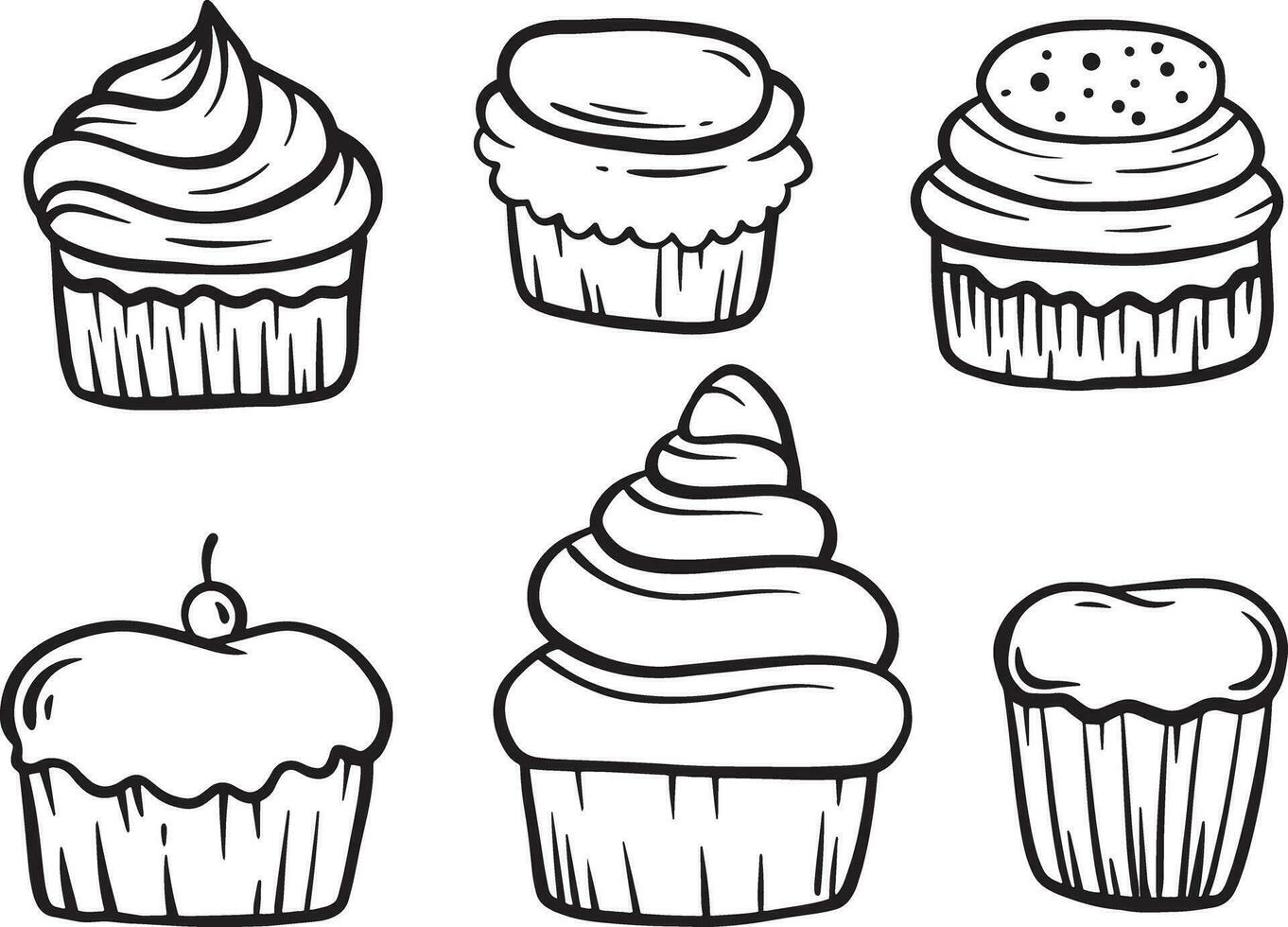 Collection set of birthday cake doodle sketch illustration vector