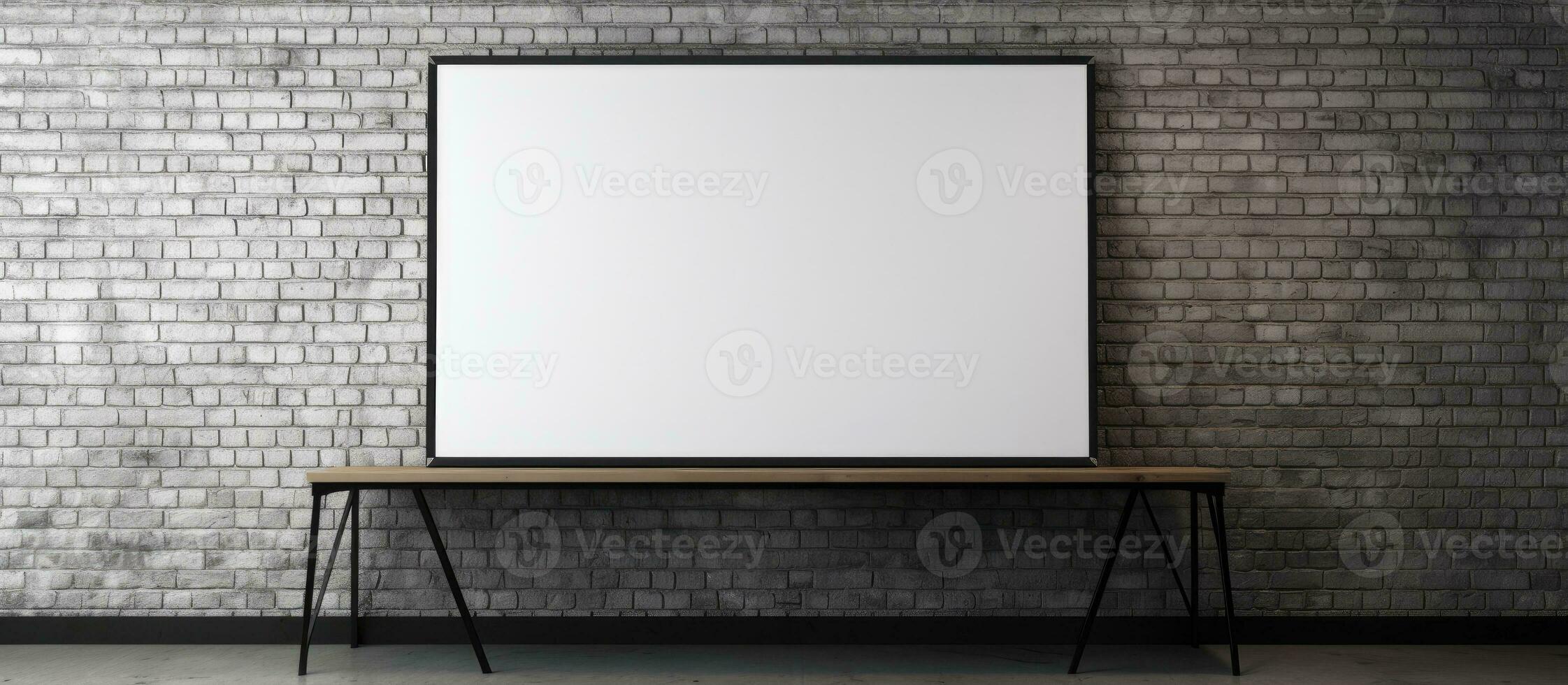 Loft interior background with space for text and empty picture on black brick wall template design photo