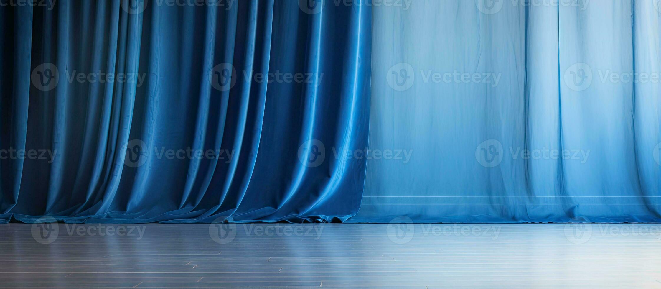 Blurred background complements a blue carpet on the floor enclosed by a curtain photo