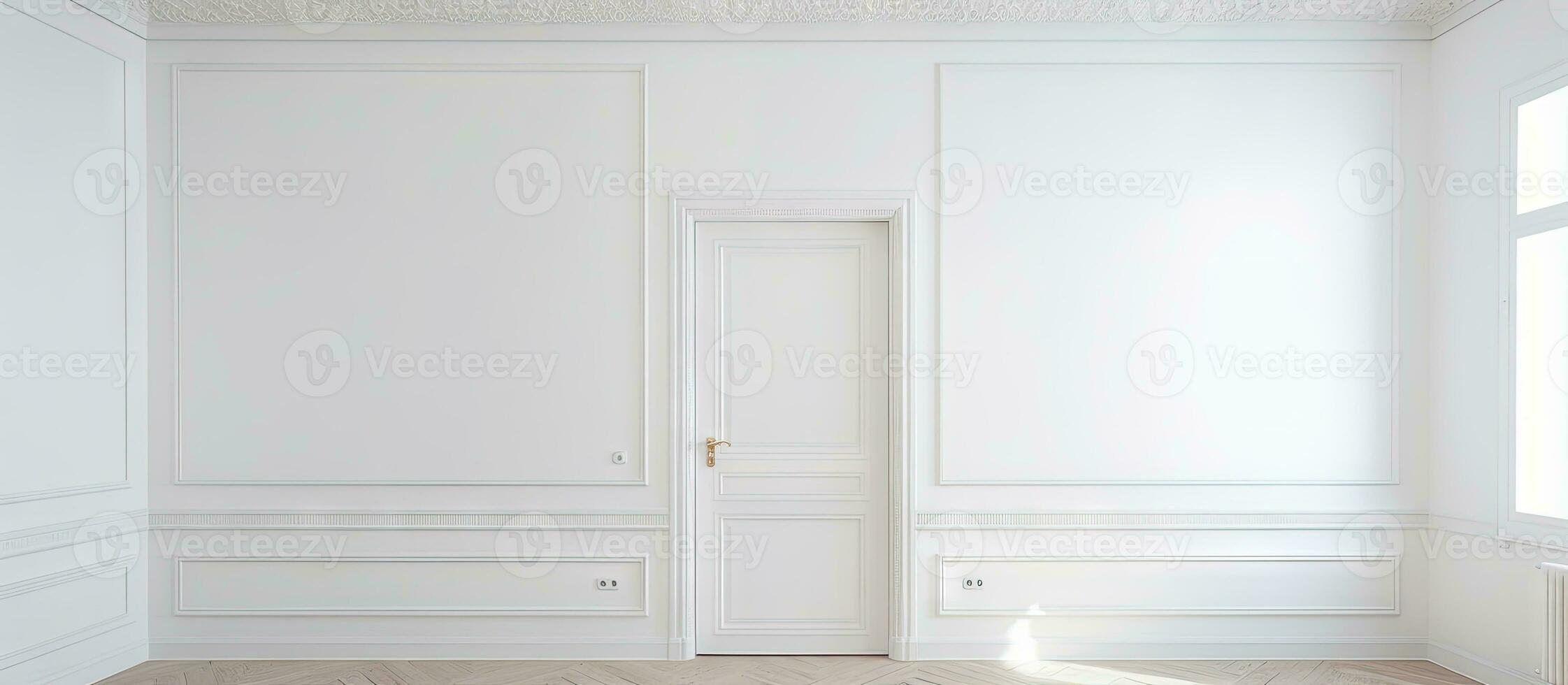 Newly renovated apartment interior featuring a white door light walls and ceiling and an angled view photo