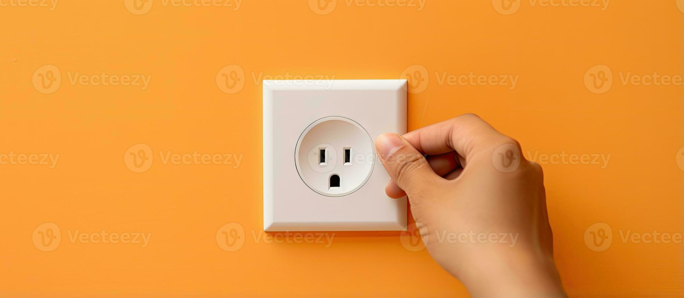 Connecting a plug to a wall outlet to conserve energy and save power photo