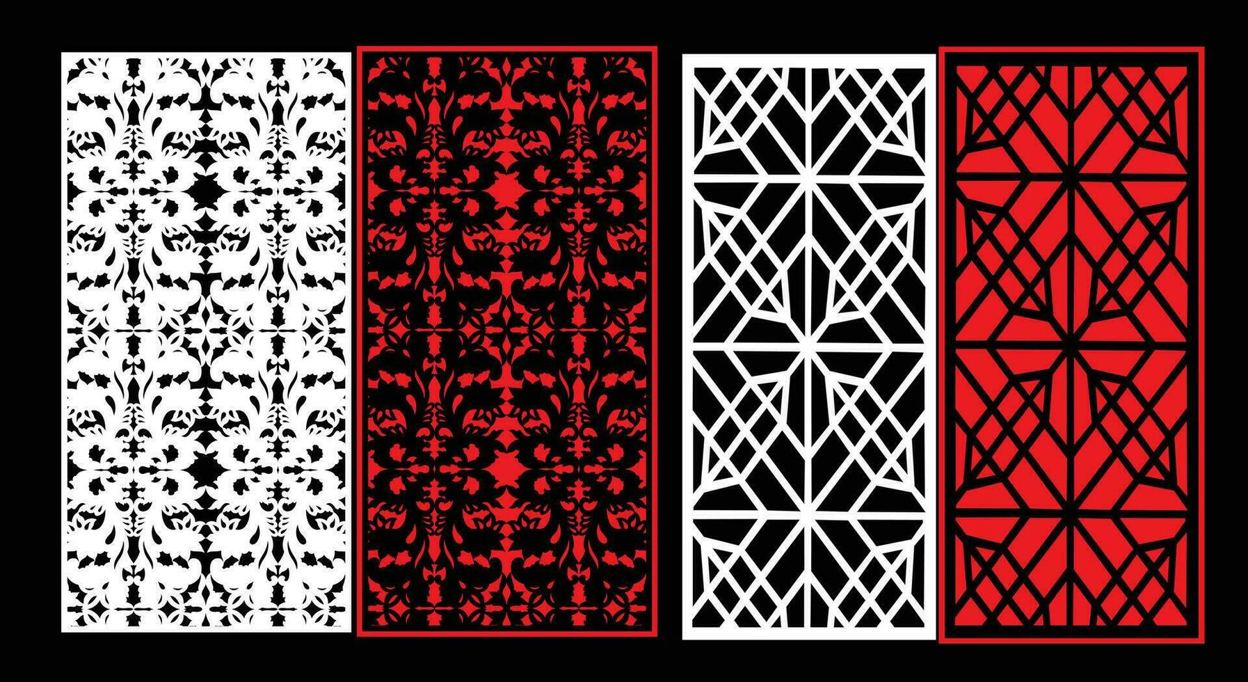 Decorative wall panels set Jali design CNC pattern,laser cutting pattern,router CNCcutting. vector