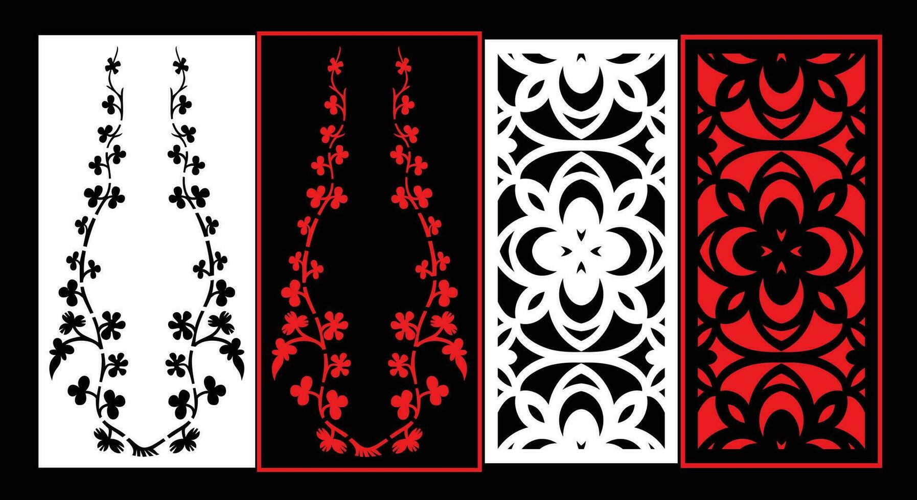Decorative wall panels set Jali design CNC pattern,laser cutting pattern,router CNCcutting. vector