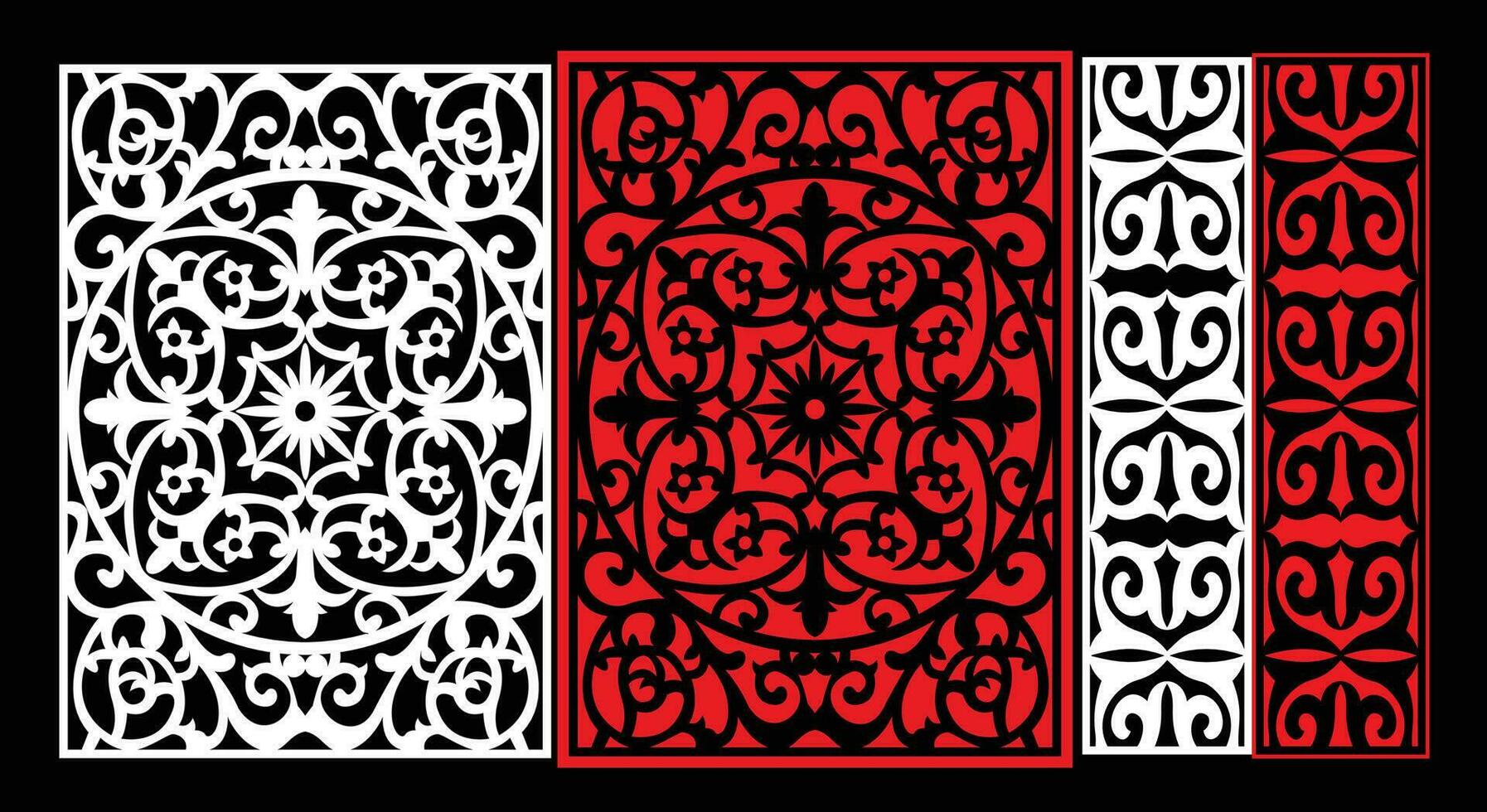 Decorative wall panels set Jali design CNC pattern,laser cutting pattern,router CNCcutting. vector